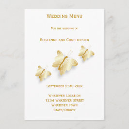 Gold Wedding Menu Butterflies Design