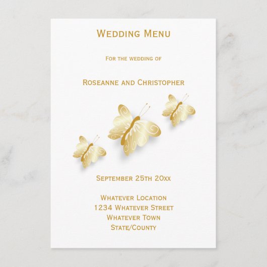 Gold Wedding Menu Butterflies Design (Voorkant)