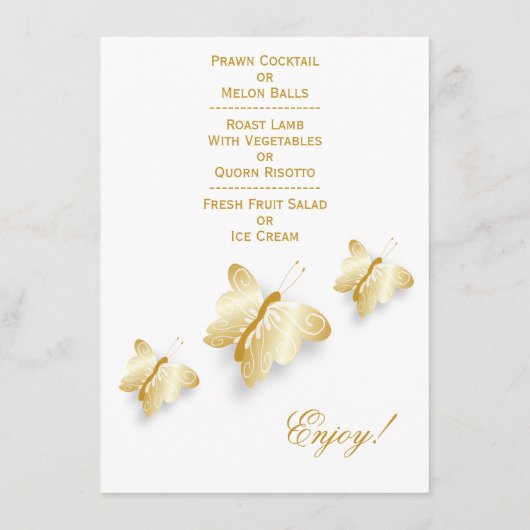 Gold Wedding Menu Butterflies Design (Achterkant)