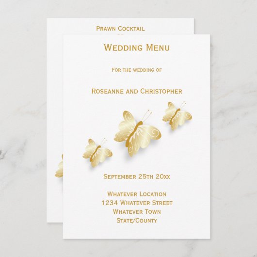 Gold Wedding Menu Butterflies Design (Voorkant / Achterkant)