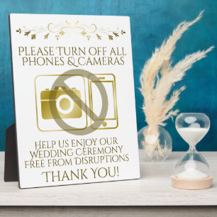 Gold Wedding No Phones of Cameras Sign Fotoplaat