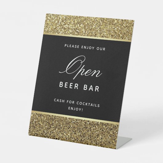 Gold Wedding Open Bar Sign Reclamebord Met Voetstuk (Voorkant)