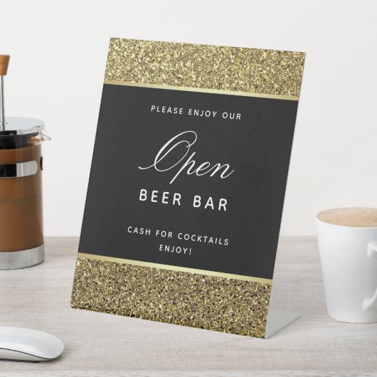 Gold Wedding Open Bar Sign Reclamebord Met Voetstuk (Insitu)