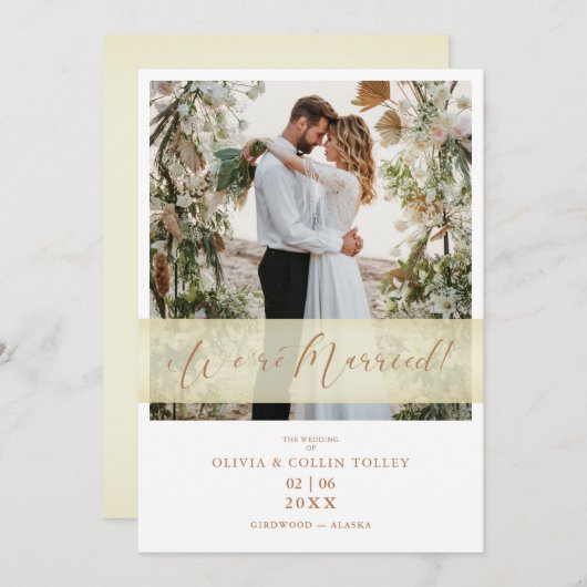 Gold Wedding Photo Just Married Hand Letterd Quote (Voorkant / Achterkant)