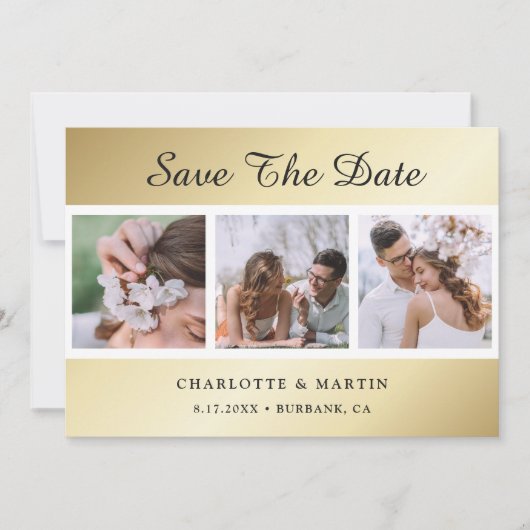 Gold Wedding Photo Save the Date Cards (Voorkant)