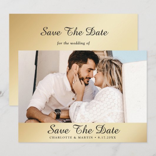 Gold Wedding Photo Save the Date Cards (Voorkant / Achterkant)