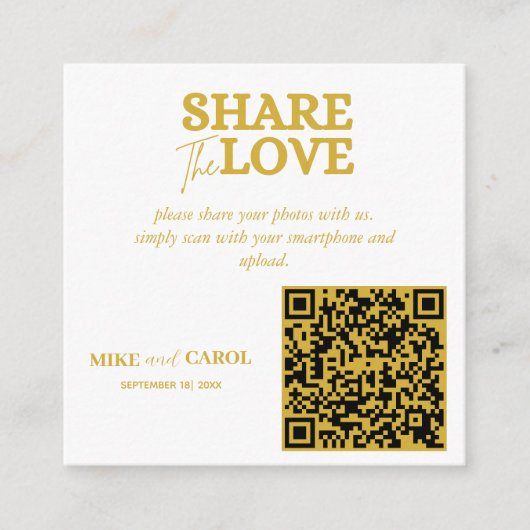 Gold Wedding Photo Sharing met QR-code Informatiekaartje (Voorkant)