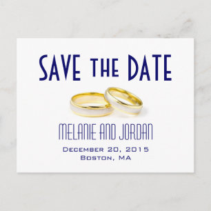 Gold Wedding Rings Blue Save the Date Briefkaarten
