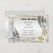 Gold Wedding Rings en Harten sparen de Datum Kaart (Voorkant / Achterkant)