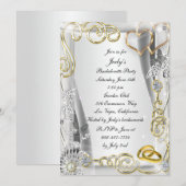 Gold Wedding Rings Heart Bachelorette Party Invite Kaart (Voorkant / Achterkant)