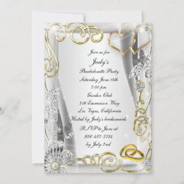 Gold Wedding Rings Heart Bachelorette Party Invite Kaart