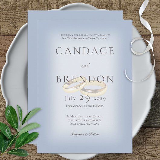 Gold Wedding Rings op Blue Wedding Uitnodiging