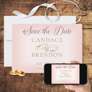 Gold Wedding Rings op Blush Save the Date Kaart