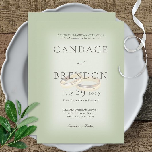 Gold Wedding Rings op Sage Wedding Uitnodiging