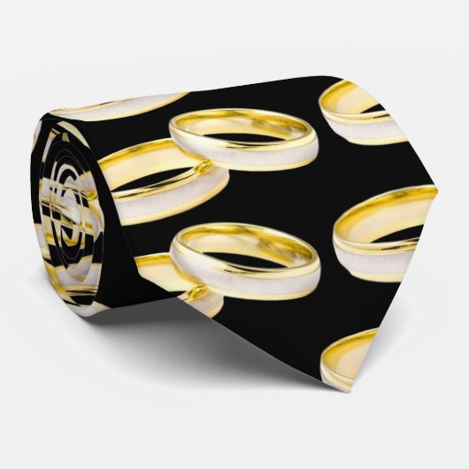 Gold Wedding Rings Pattern op Black Stropdas (Opgerold)