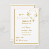 Gold Wedding RSVP Kaart Vlinders Hart (Voorkant / Achterkant)