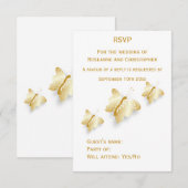 Gold Wedding RSVP Kaart Vlinders Ontwerp (Voorkant / Achterkant)