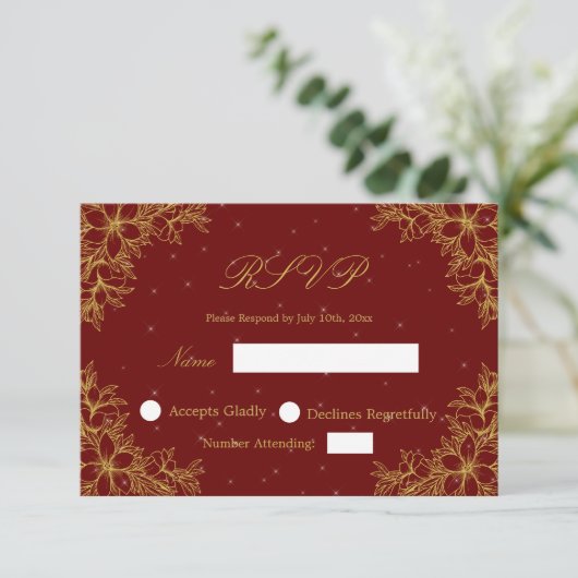 Gold Wedding RSVP met  Floral graphics (Staand voorkant)