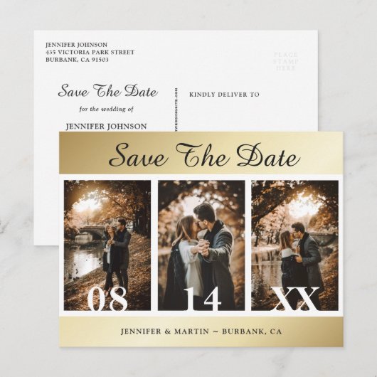 Gold Wedding Save the Date Briefkaarten (Voorkant / Achterkant)