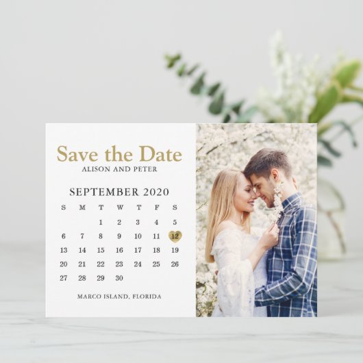 Gold Wedding Save the Date Calendar Photo (Staand voorkant)