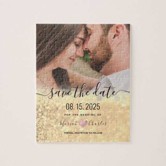 Gold Wedding Save the Date Invitation Legpuzzel (Verticaal)