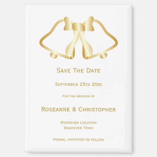 Gold Wedding Save The Date Magneet Bells Ribbon (Voorkant)