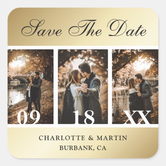 Gold Wedding Save the Date Photo Stickers (Voorkant)