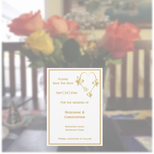 Gold Wedding Save the Date Uitnodiging Vlinders