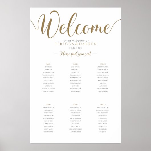 Gold Wedding Seating Chart 24x36 Poster (Voorkant)