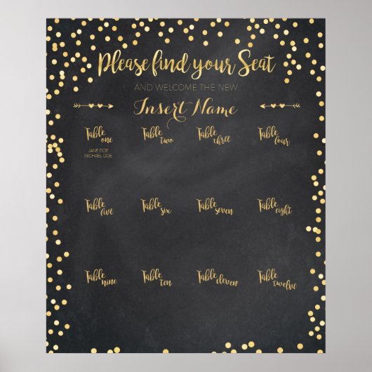 Gold Wedding Seating Chart Poster (Voorkant)