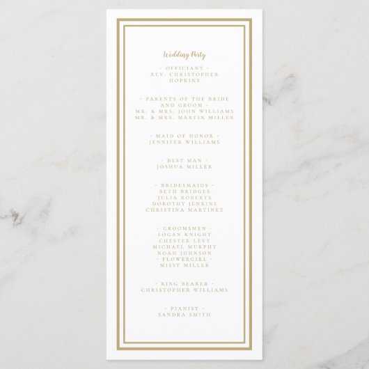 Gold Wedding Service Ceremony Minimalist Elegant P Programmakaart (Achterkant)