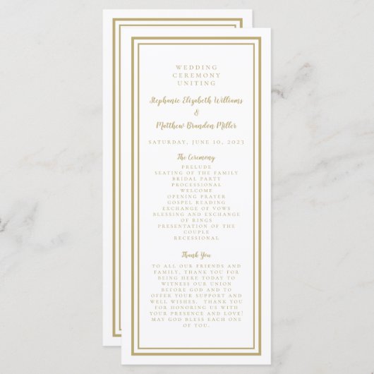 Gold Wedding Service Ceremony Minimalist Elegant P Programmakaart (Voorkant / Achterkant)