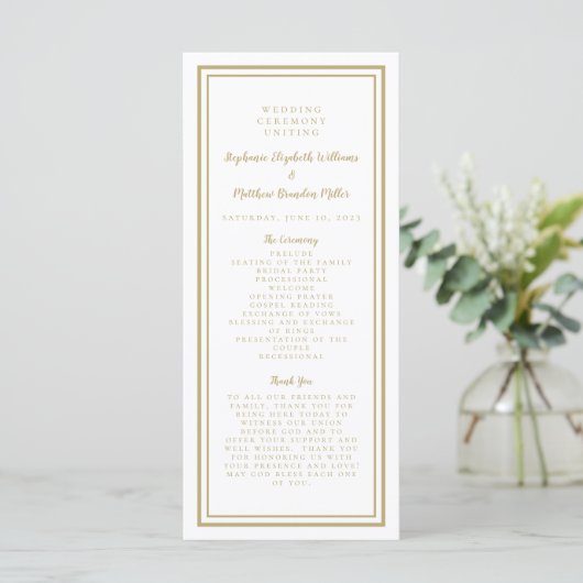 Gold Wedding Service Ceremony Minimalist Elegant P Programmakaart (Staand voorkant)