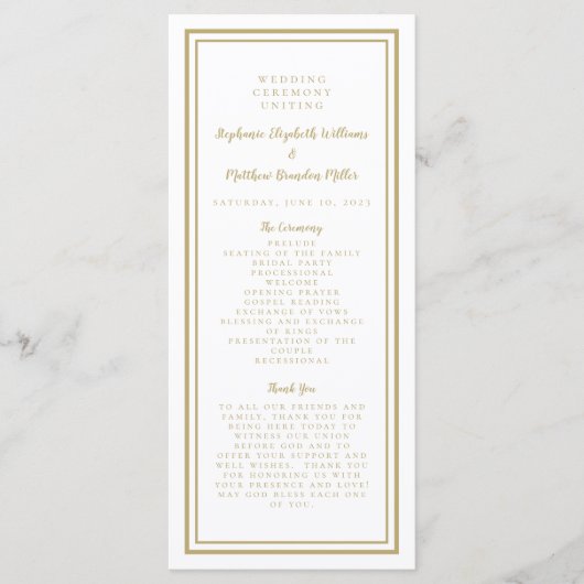 Gold Wedding Service Ceremony Minimalist Elegant P Programmakaart (Voorkant)