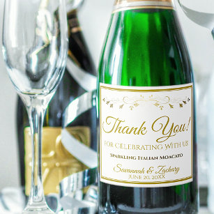 Gold Wedding Sparkling Wine Bottle Label Thank You Sparkling Wijnetiket