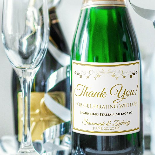 Gold Wedding Sparkling Wine Bottle Label Thank You Wijnetiket