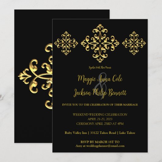 Gold Wedding Uitnodiging (Voorkant / Achterkant)