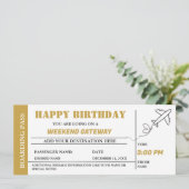 Gold Weekend Getaway Verjaardag Boarding Pass Tick Kaart (Staand voorkant)