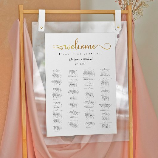 Gold Welcome Alfabetical Seating Charts Poster