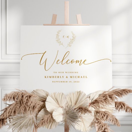 Gold Welcome Sign WreatInitiaal Poster