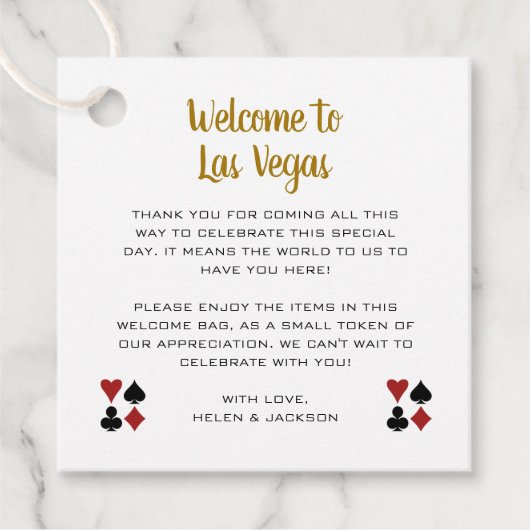 Gold Welkom in Las Vegas Welkomstpakket Bedankjes Labels (Voorkant)