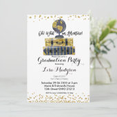 Gold Wereldbol Adventure Graduation Party Uitgenod Kaart (Staand voorkant)