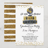 Gold Wereldbol Adventure Graduation Party Uitgenod Kaart (Voorkant / Achterkant)
