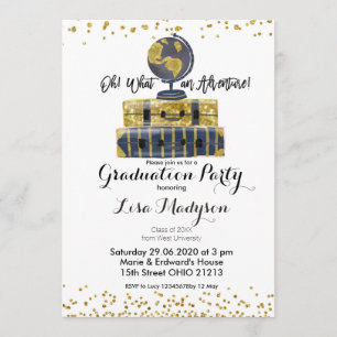 Gold Wereldbol Adventure Graduation Party Uitgenod Kaart