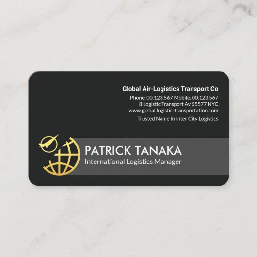 Gold Wereldbol Airplane Orbit Logistics Visitekaartje (Voorkant)