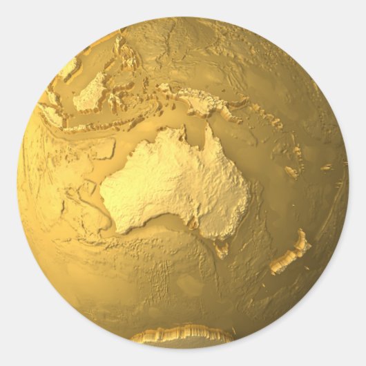 Gold Wereldbol - Metal Earth, Australië, 3d render Ronde Sticker (Voorkant)