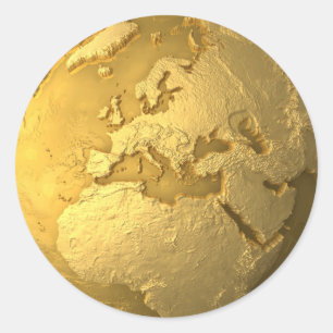 Gold Wereldbol - Metal Earth. Europa, 3d Render Ronde Sticker