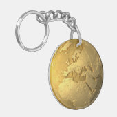Gold Wereldbol - Metal Earth. Europa, 3d Render Sleutelhanger (Voorkant Links)