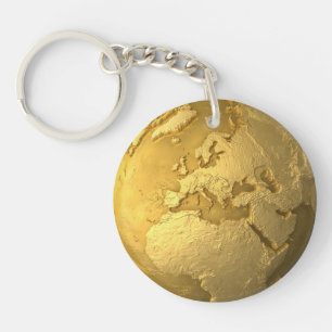 Gold Wereldbol - Metal Earth. Europa, 3d Render Sleutelhanger
