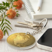 Gold Wereldbol - Metal Earth. Noord-Amerika, 3d Re Sleutelhanger (Voorkant Rechts)